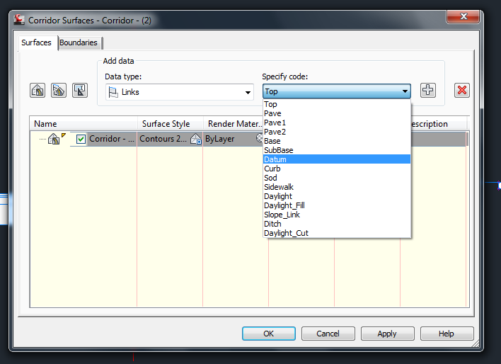 surface specify code