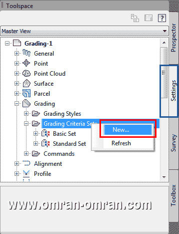 روی Grading Criteria Sets کلیک راست و سپس روی New کلیک کنید.