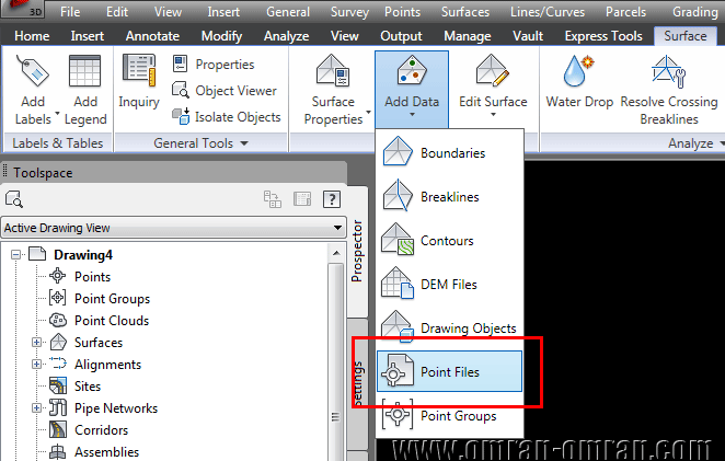 حال در ریبون روی Add Data و سپس Point Files کلیک کنید.