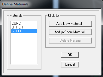 مواد STEEL را انتخاب و روی Modify/Show Material... کلیک کنید.